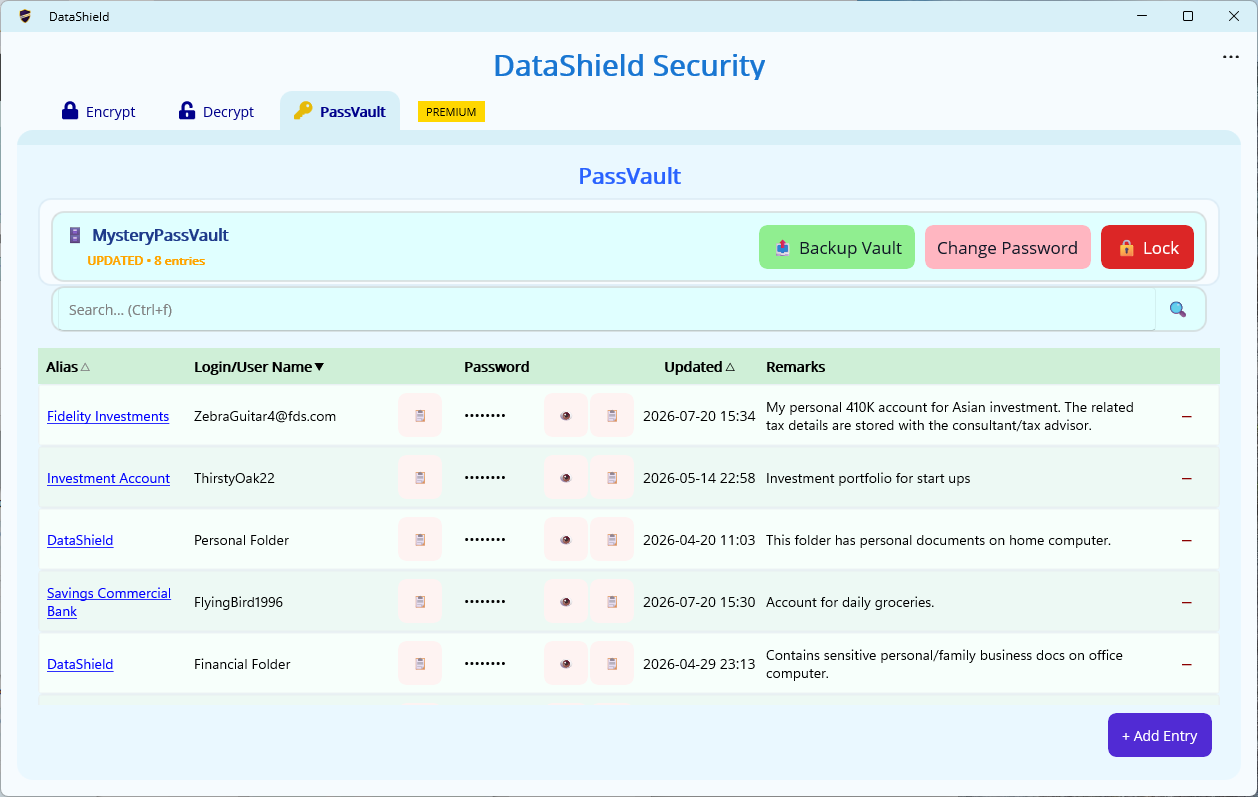 Actual DataShield PassVault listing