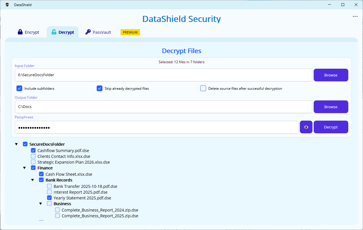Actual DataShield selective file processing tree